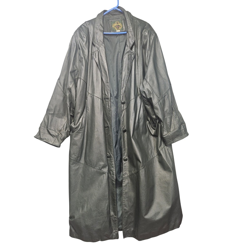 Avanti Lady Green Genuine Leather Trench Coat Long Duster Jacket Plus Size 3X